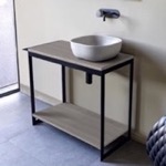 Scarabeo 1806-SOL4-88 Console Sink Vanity With Ceramic Vessel Sink and Grey Oak Shelf, 35 Inch